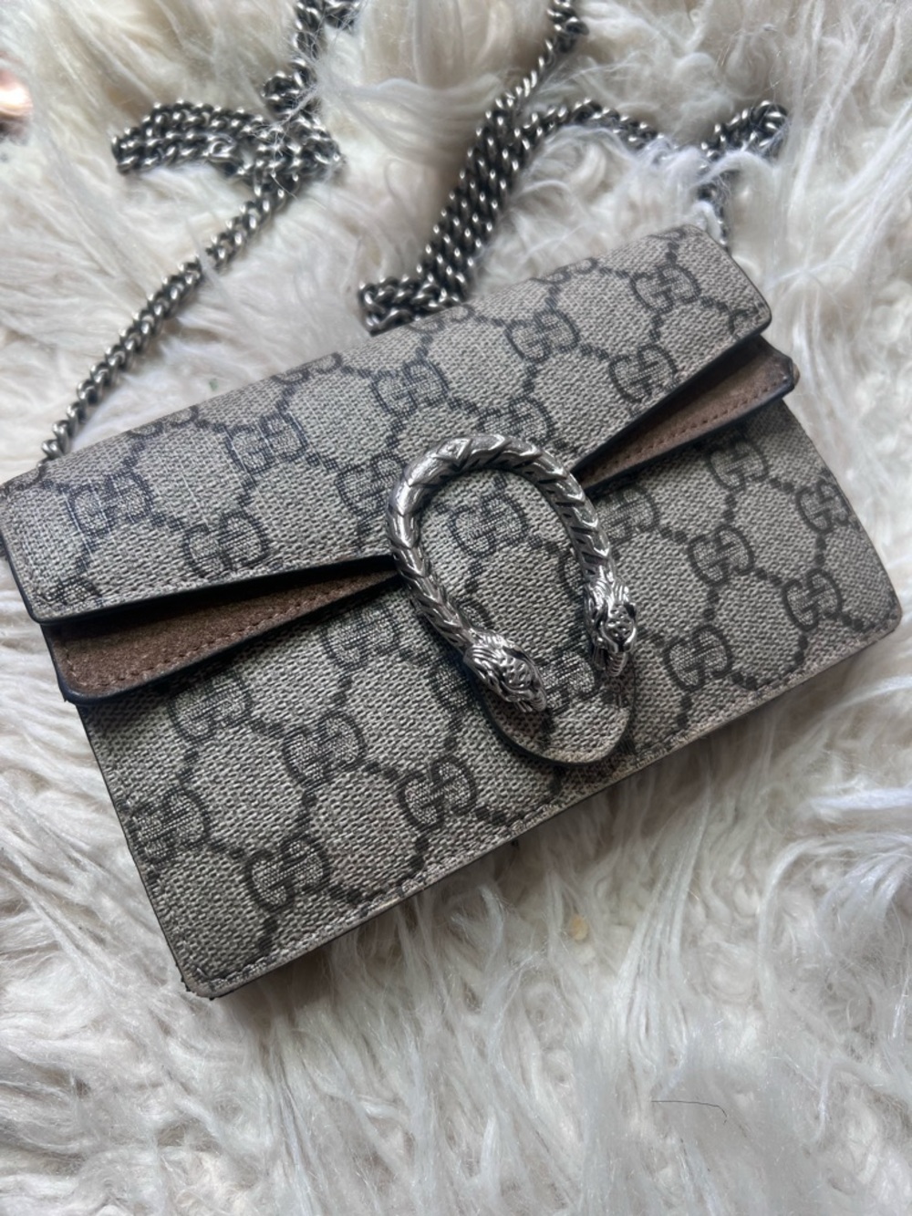 Gucci Taupe Leather Crossbody with Silver Chain Strap